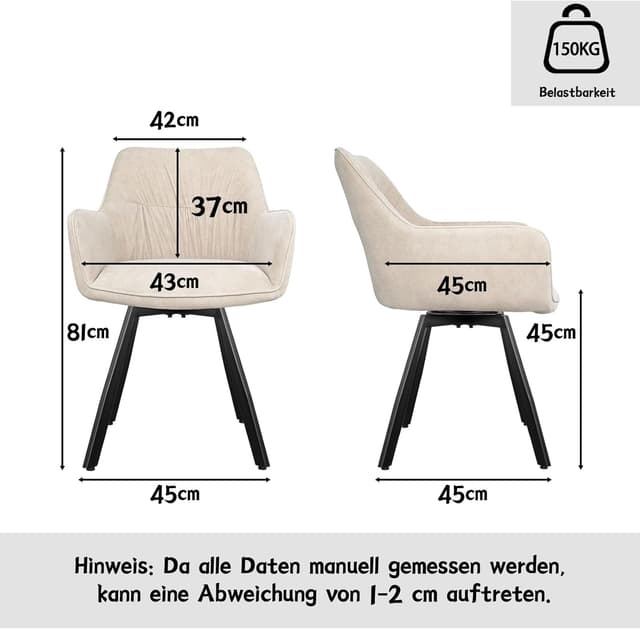 Detalle de LEWE Esszimmerstühle 6er-Set drehbar 360° mit Armlehne, Khaki – ergonomische Polsterstühle