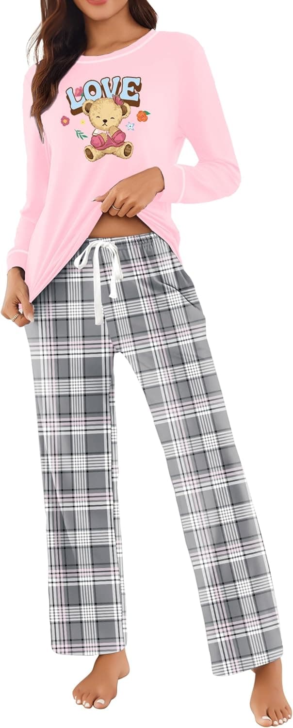 Thumbnail 6 de Ekouaer Women’s Pyjamas Set – long sleeve top and plaid bottoms with pockets