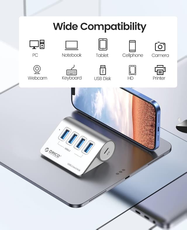 Thumbnail 6 de ORICO Hub USB C 4 porte con velocità fino a 10Gbps e alimentazione USB-C 5V/2A (cavo 0,5 m)