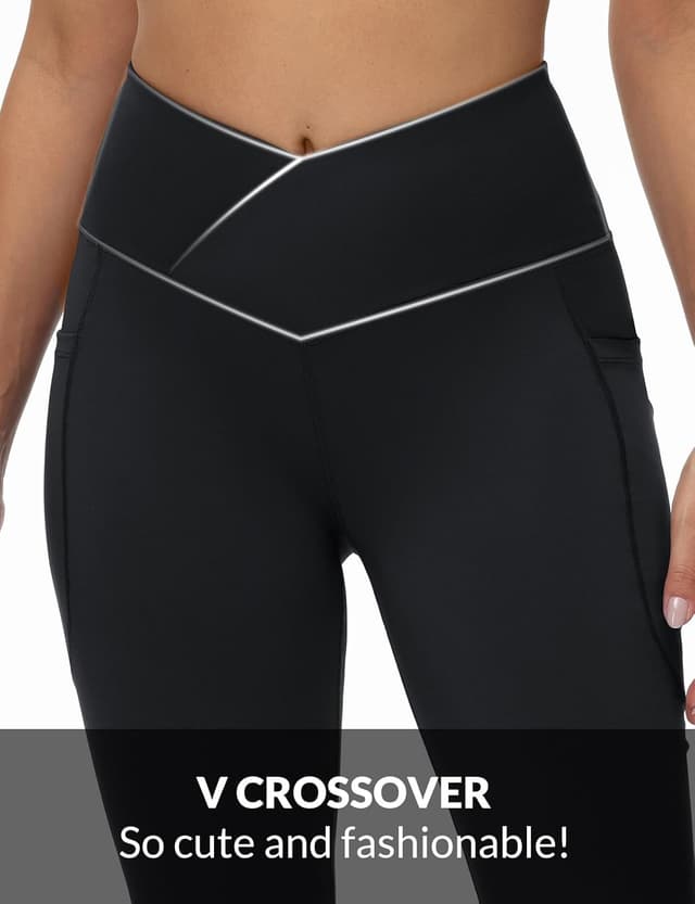 Detalle de baleaf V Crossover Flare Leggings with Pockets 🧘♀