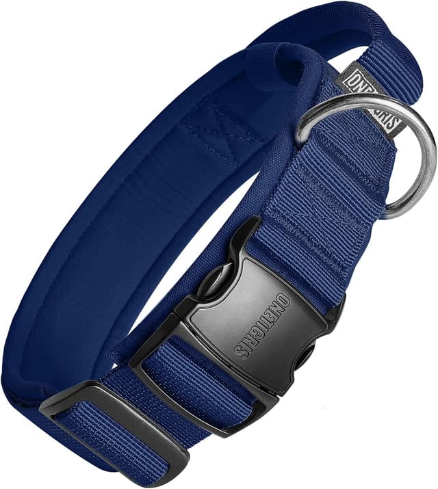 Detalle de OneTigris Tactical Dog Collar with Handle (M, Navy Blue) for Large Dogs