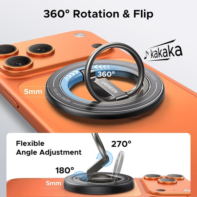 Detalle de UGREEB Magnetic Phone Ring Grip for iPhone 17 Pro Max