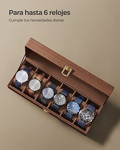 Detalle 2 de SONGMICS JWB006K01: caja para 6 relojes con tapa de cristal y cojín extraíble