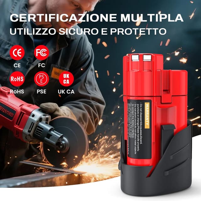 Detalle de HTongD Batteria di ricambio 12V 3Ah agli ioni di litio per Milwaukee M12 (compatibile con M12B 48-11-2411 e altri)