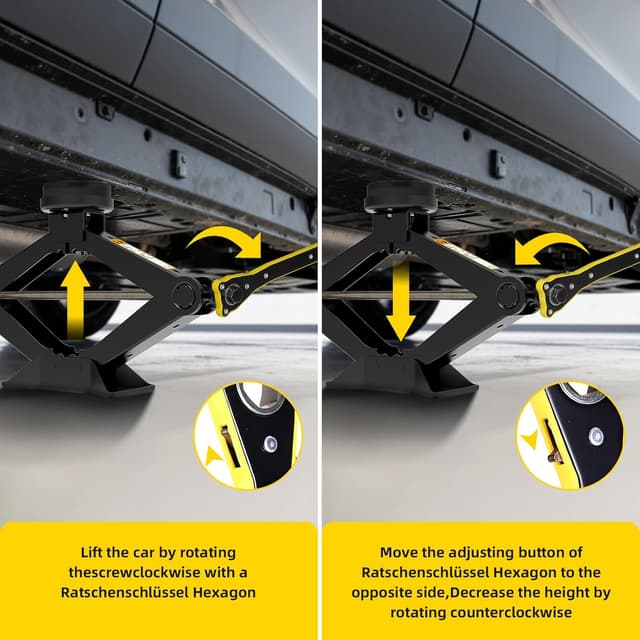 Detalle de Olubfdh Wagenheber 3T (3.000 kg) Scherenwagenheber-Set für SUV, MPV und Tesla inkl. Reifenwechsel-Werkzeug