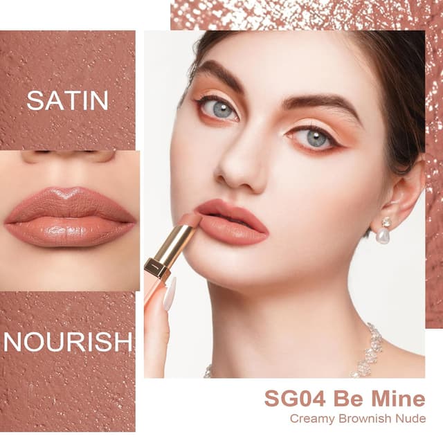 Detalle 2 de Oulac Braun pflegender Lippenstift Matte mit Satin-Finish – cremige, vegane Satin-Matt-Farbe SG04 Be Mine (4 g)