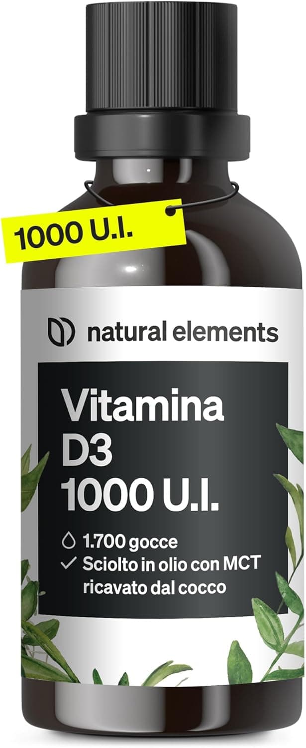 Detalle de Natural Elements Vitamina D3 1000 UI per goccia, 50 ml (1.750 gocce) in olio MCT di cocco