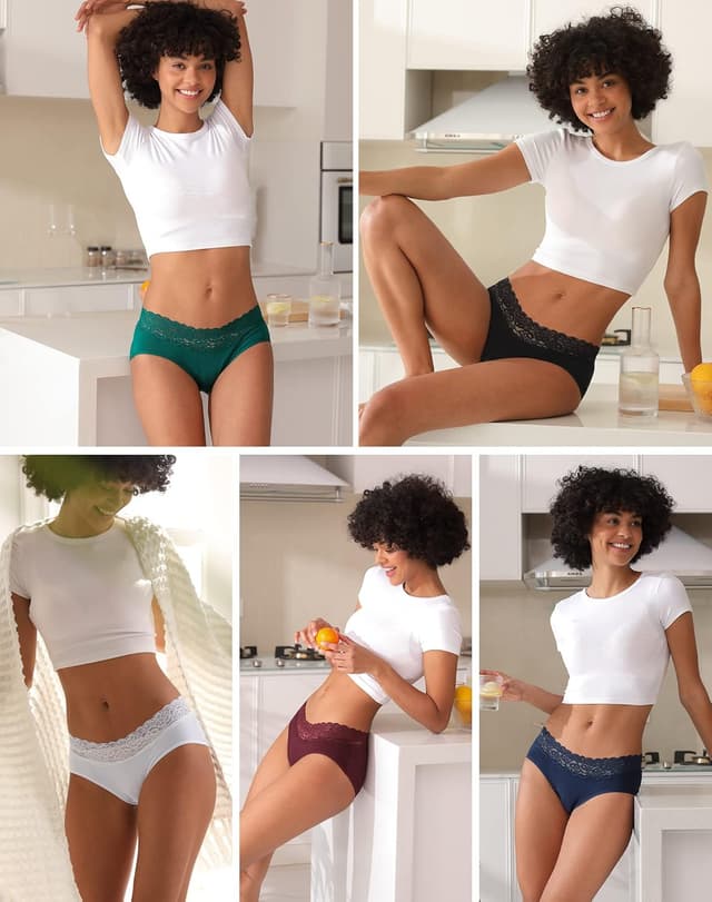 Detalle 2 de INNERSY Unterhosen Damen Baumwolle mit Spitze – bequeme Hipster Slips im 6er Mehrpack