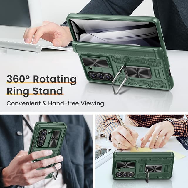 Detalle de VEGO for Galaxy Z Fold 5 Case with Hinge Protection, Screen Protector, 360° Magnetic Kickstand & Slide Camera Cover (Green)