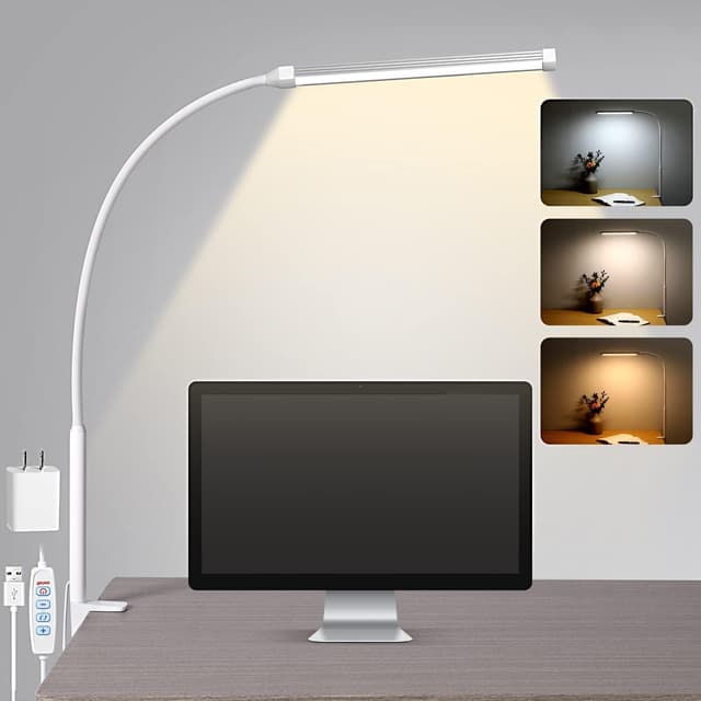 Thumbnail 6 de Voncerus LED Desk Lamp with Clamp (USB Adapter), 3 Color Modes & 10 Brightness Levels, Flexible Goose-Neck, Black