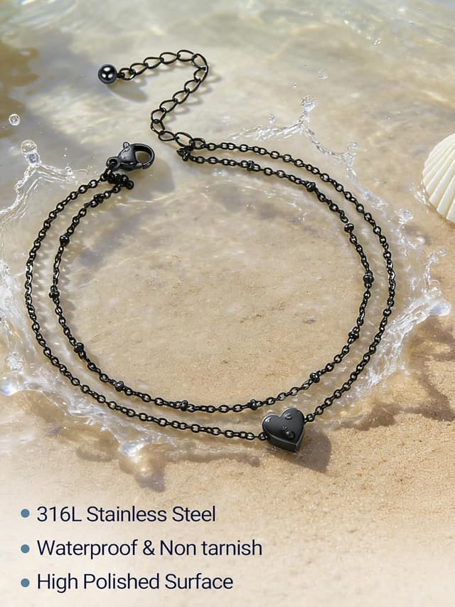 Detalle 2 de PROSTEEL Unisex-Fußkette aus Edelstahl, 18k vergoldet – verstellbar mit Herz-Anhänger