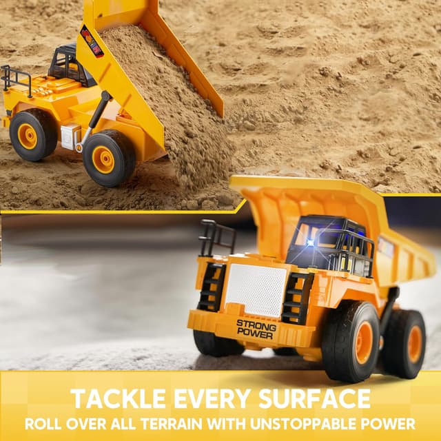 Detalle 2 de JOYIN RC-LKW Muldenkipper (2,4 GHz) mit Licht & Sound – ferngesteuerter Kipplaster für Baustellen-Spielspaß