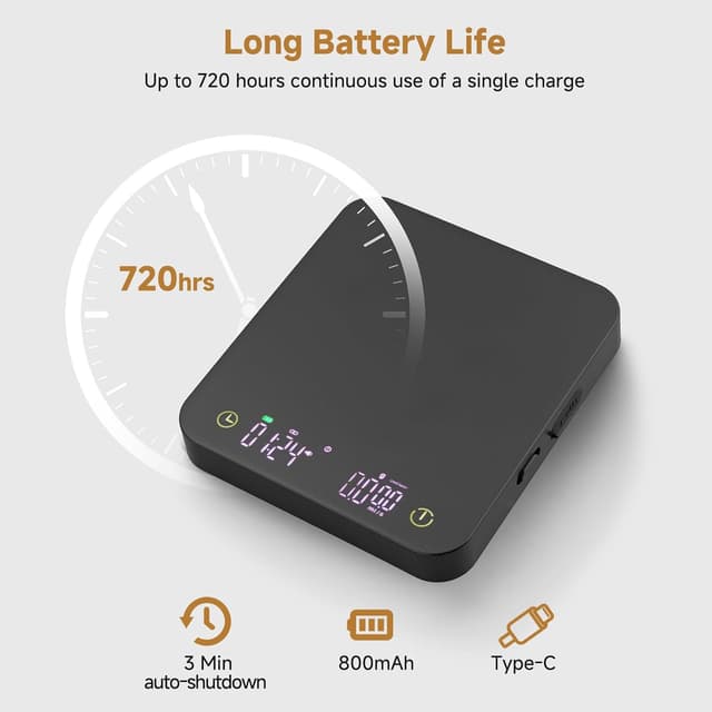 Detalle de Diceaynico wiederaufladbare Mini-Kaffeewaage mit Temperaturregler, 0,1 g Genauigkeit (3 kg/0,1 g)