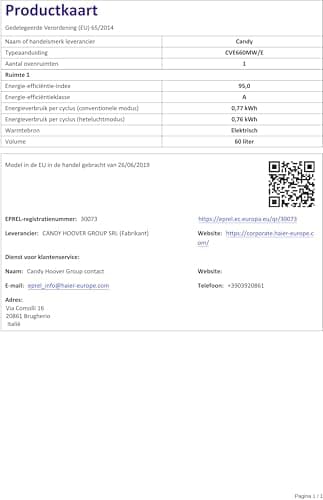 Detalle de Candy CVE660MW/ E cocina de libre instalación 60 cm con vitro 4 zonas y horno eléctrico 60 L