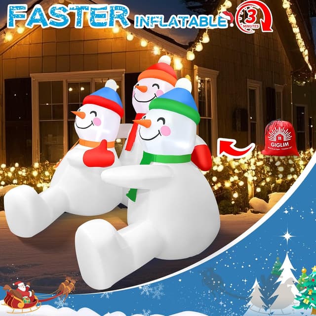 Thumbnail 5 de 6ft Inflatable Snowman Trio with 5 LEDs 🎄