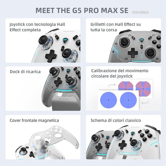 Detalle de Machenike G5PROMAXSE: controller Bluetooth con base di ricarica e joystick a effetto Hall