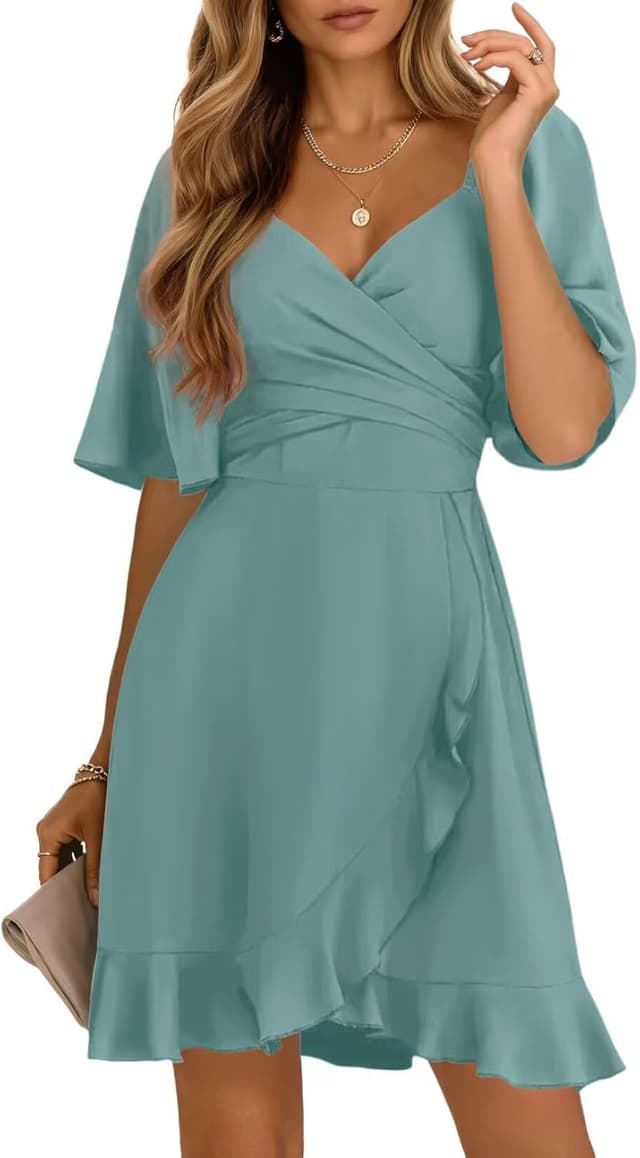 Thumbnail 6 de Dokotoo Women’s Wrap V-Neck Tiered Ruffle Mini Dress with Smocked Elastic Waist