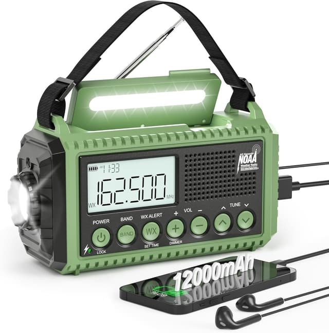 Detalle de Eoxsmile NOAA Weather Radio 12000mAh Emergency Crank & Solar AM/FM Shortwave Radio (USB-C)