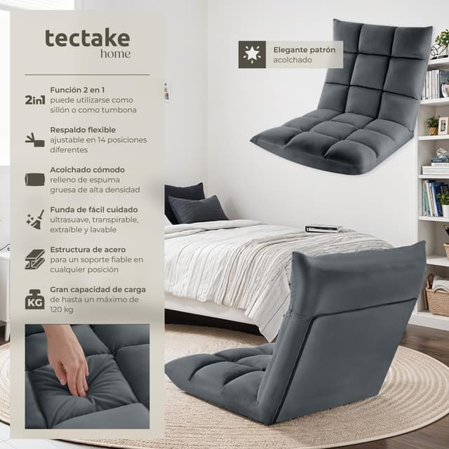 Detalle de tectake® Sillon Plegable Lectura Respaldo 14 posiciones