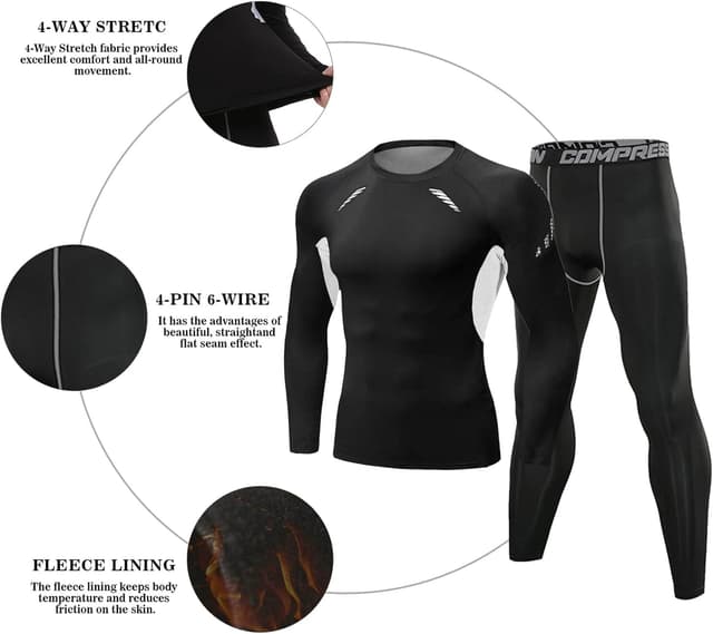 Detalle de Terecey intimo termico uomo invernale traspirante, felpato e compressione (set completo, taglie S–XXL)