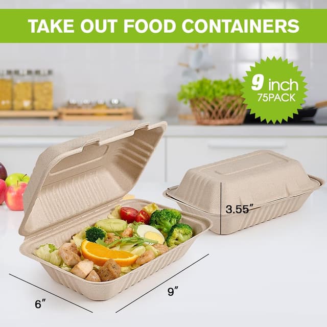 Thumbnail 1 de ECOLipak 75 Pack Clamshell 9x6 Compostable Boxes