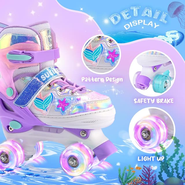 Detalle de SULIFEEL Adjustable Kids Roller Skates with Light-Up Wheels (Adjustable Sizes for Ages 3–12)