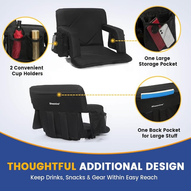 Thumbnail 6 de Sheenive Stadium Seats with Back Support (380 lbs) – 2.8'' Cushioned Bleacher Seat with 6 Adjustable Angles, Armrests & Cup Holders