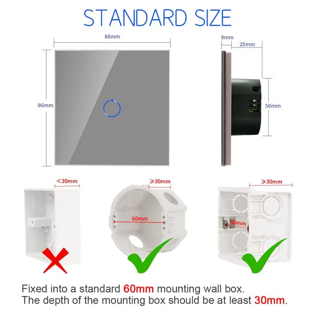 Detalle de CNBINGO Touch Light Switch 500W, grey