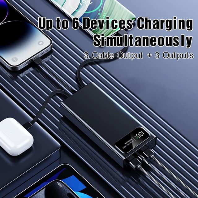 Detalle 2 de Power Bank 22,5W con PD e batteria da 27.000 mAh con 4 cavi integrati (USB‑C/Lightning/Micro)