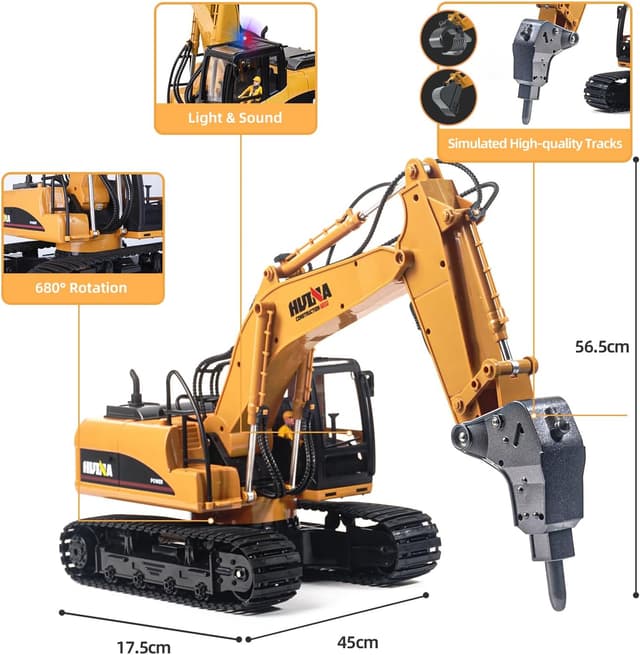 Detalle 2 de Pelleteuse télécommandée 1:14 RC 15 canaux avec lumières et sons – tractopelle pour enfants
