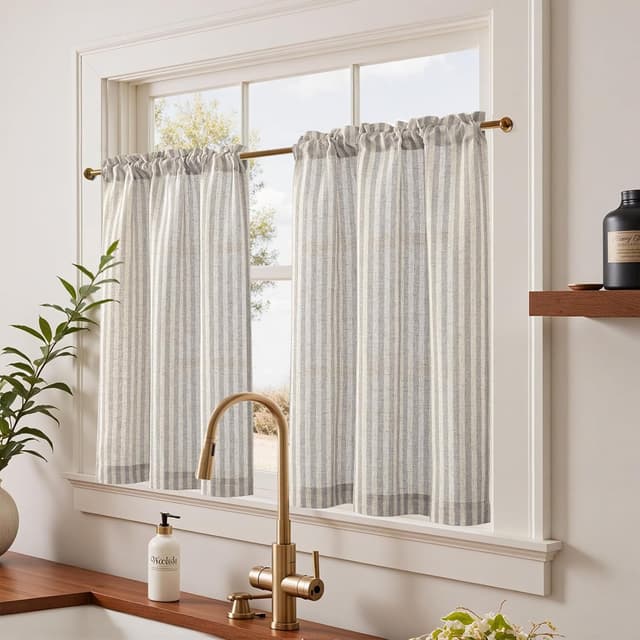 Thumbnail 1 de jinchan Striped Linen Kitchen Curtains 36" tier set 🪟