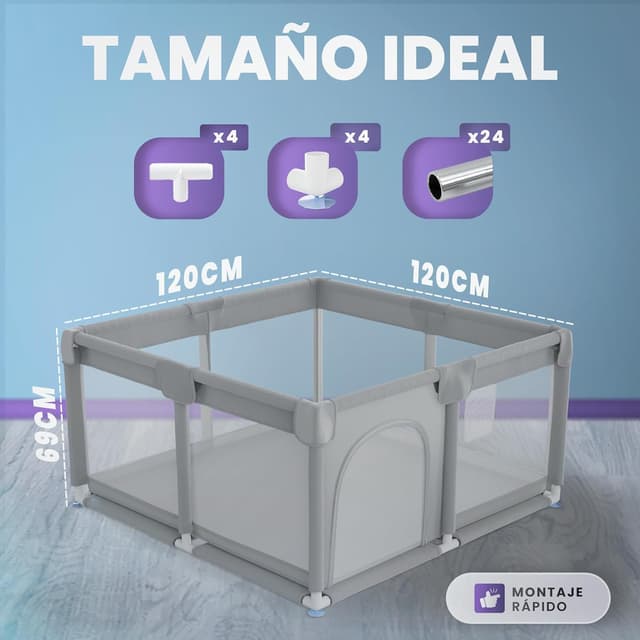 Thumbnail 3 de JUPPLIES Parque Infantil Bebe 120x120 Gris