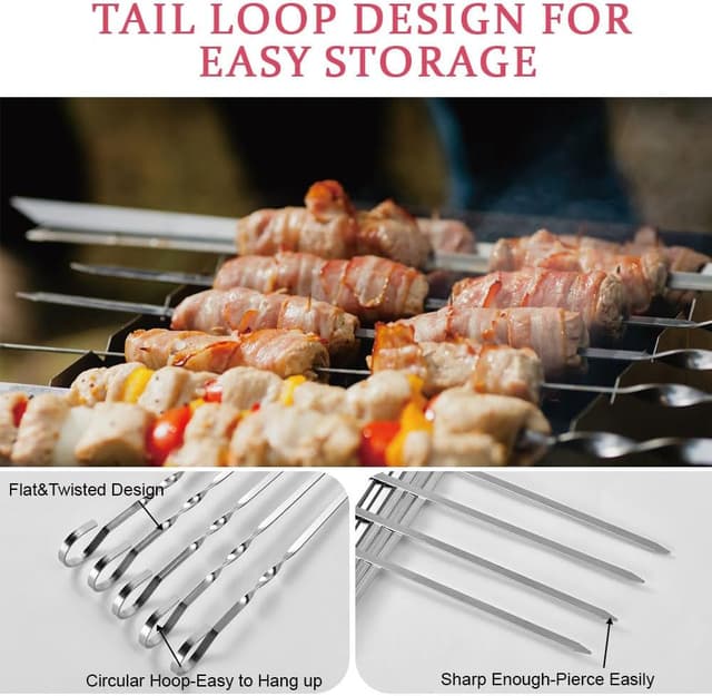 Detalle de OFFCUP Kebab Skewers (24-pack) – 30cm Food-Grade Stainless Steel BBQ & Shish Kebabs