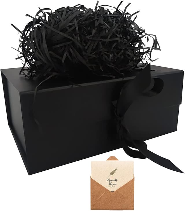 Detalle de REECAGO Black Gift Box with Magnetic Lids and Silk Ribbon, 23.5 x 17 x 10 cm