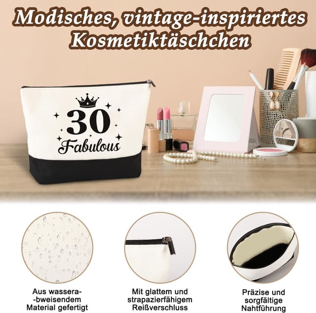 Thumbnail 6 de Giftota Set zum 30. Geburtstag für Frauen: Vintage „1996“ Canvas-Tragetasche, Kosmetiktasche & Grußkarte