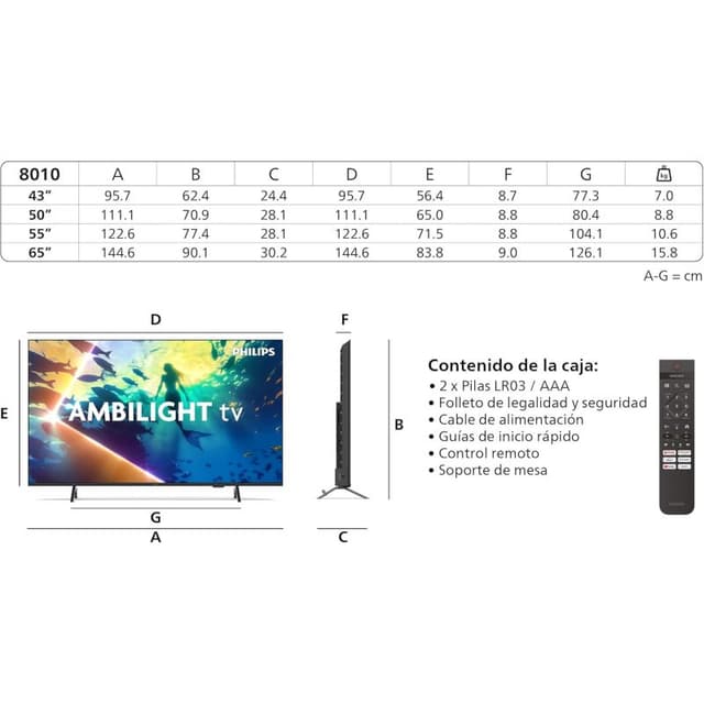 Detalle de Philips 43PUS8010 Smart TV 43" 4K Ambilight Dolby Atmos