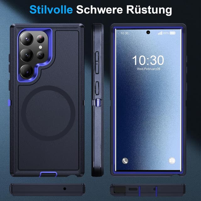 Detalle 2 de Handyhülle mit Panzer-Schutz für Samsung Galaxy S25 Ultra inkl. Displayschutz (360° stoßfest, Magnetisch, Blau)