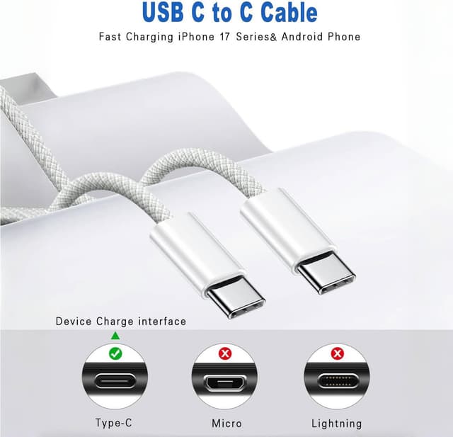 Detalle de iPhone Fast Charging 20W USB-C Charger + 2Pack 3FT Woven Cable (USB-C to USB-C)