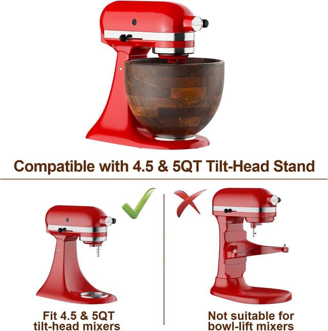 Detalle 2 de Cofun Premium Wood Mixing Bowl for 4.5–5 Qt Tilt-Head Stand Mixers (Acacia Wood)