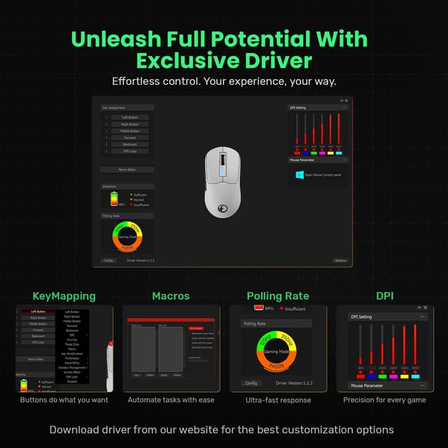 Detalle 2 de IFYOO G59 Tri-Mode 2.4G/BT/Wired Gaming Mouse with Type-C charging, up to 8000 DPI