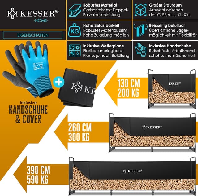 Thumbnail 1 de KESSER® Kaminholzregal 130x36x117 cm 🪵