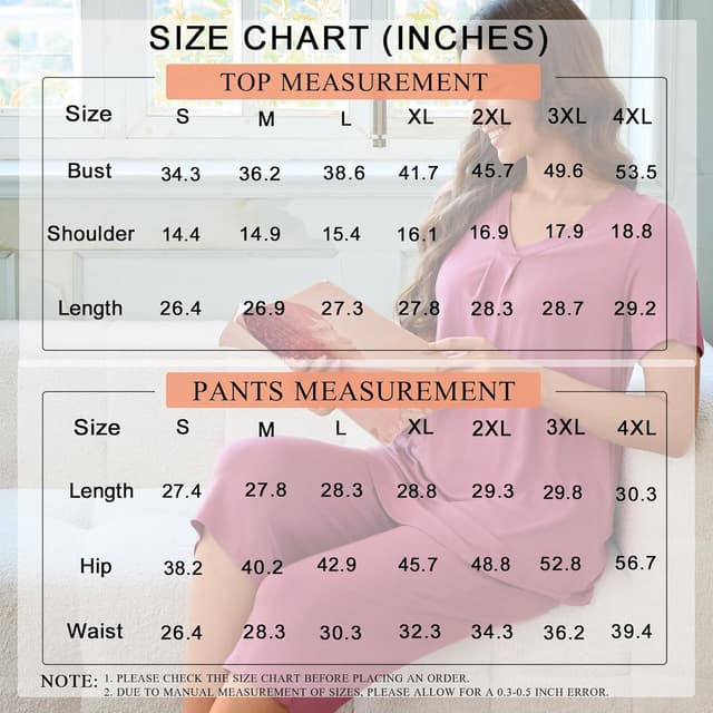 Thumbnail 6 de Bestbee Women’s 2-Piece Pajama Set (V-Neck Top + Capri Pants with Pockets)