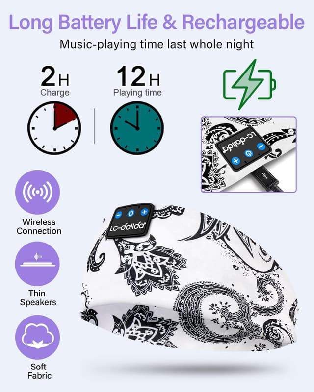 Detalle de LC-dolida Sleep Headphones Bluetooth Headband (with Thin HD Stereo Speakers)