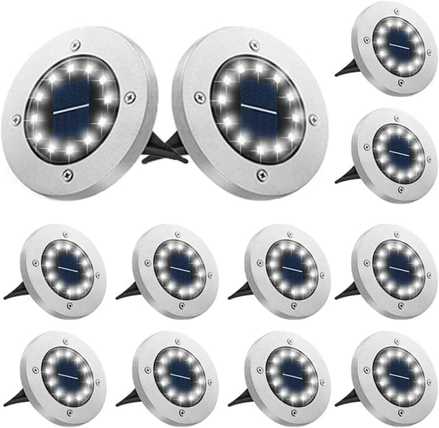 Detalle de Bowfar 12er Set Solar-Bodenleuchten für außen mit 12 LEDs, 3.000 K und IP65
