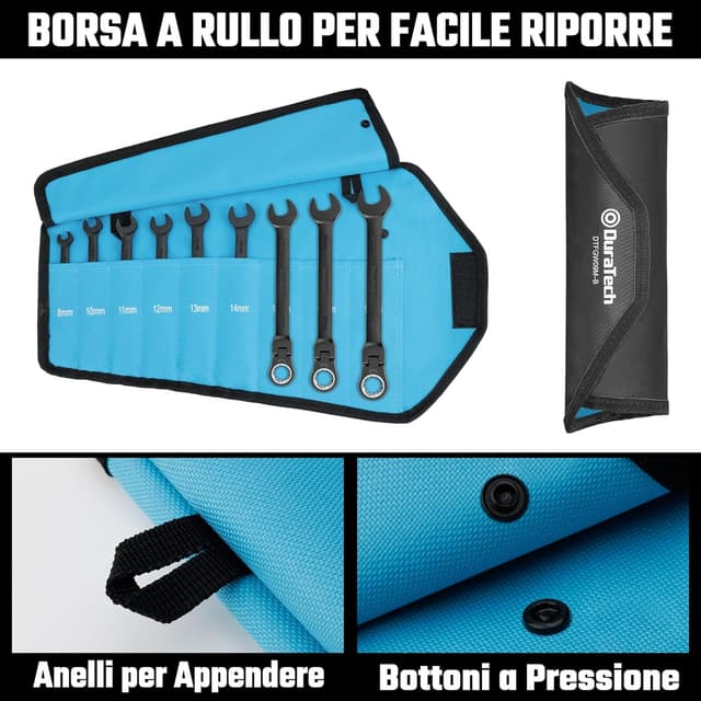 Thumbnail 6 de DURATECH set di chiavi combinate a cricchetto con testa flessibile, 72 denti (9 pezzi) con custodia