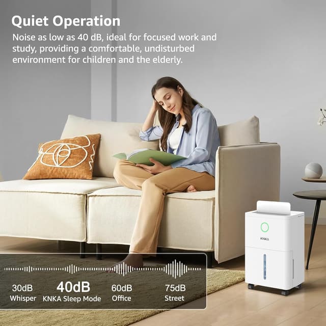 Detalle de KNKA 10 L/day Small Dehumidifier with Real-Time Humidity Indicator, Sleep Mode & Automatic Defrost