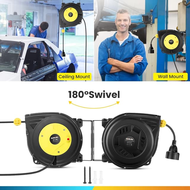 Detalle de Himimi automatische Kabeltrommel 13 m (10 m + 3 m), 1250 W–2000 W – Wand- und Deckenmontage, 180° drehbar