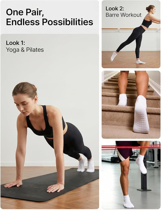 Detalle de Quoboquo lot de chaussettes de sport antidérapantes en coton (ABS) pour homme et femme