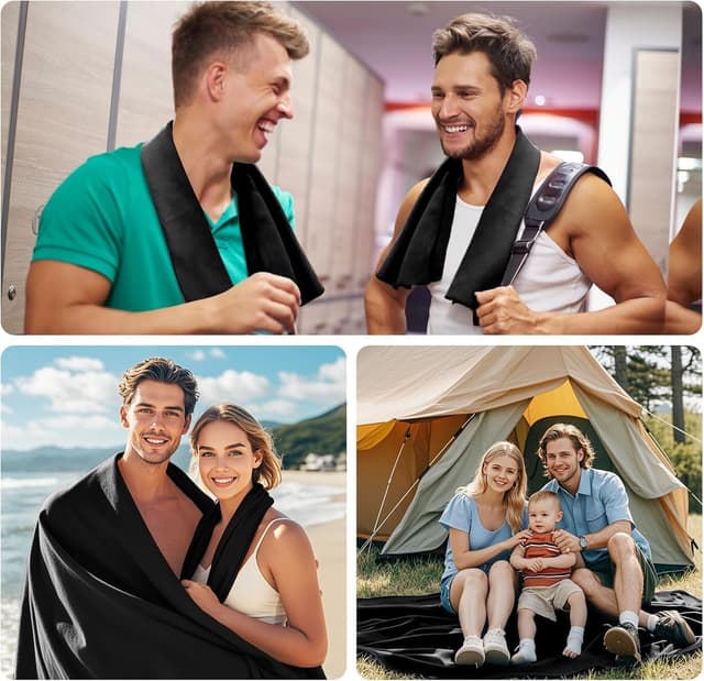 Detalle de Fosdaling Mikrofaser Handtuch 3er-Set (200×100 cm + 2× 80×40 cm) – schnelltrocknendes Sporthandtuch mit Aufbewahrungsbeutel