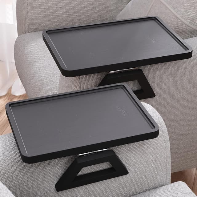 Detalle de Danfoxer 2-Pack Couch Arm Tray (Bamboo, Clip-On) for Drinks, Snacks, Phone & Remote
